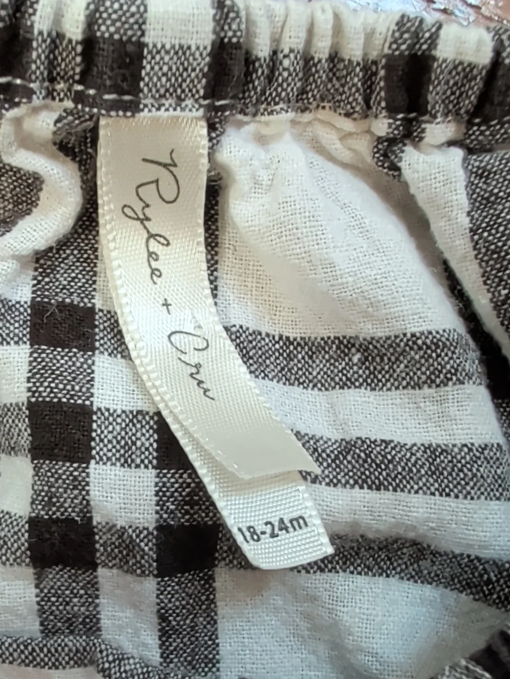 Rylee + Cru Plaid Baby Long Sleeve Linen Romper — Cream & Black